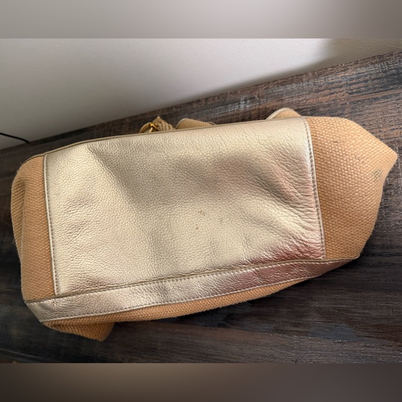 Tory Burch leather gold metallic and woven tan hobo handbag - Picture 6 of 16